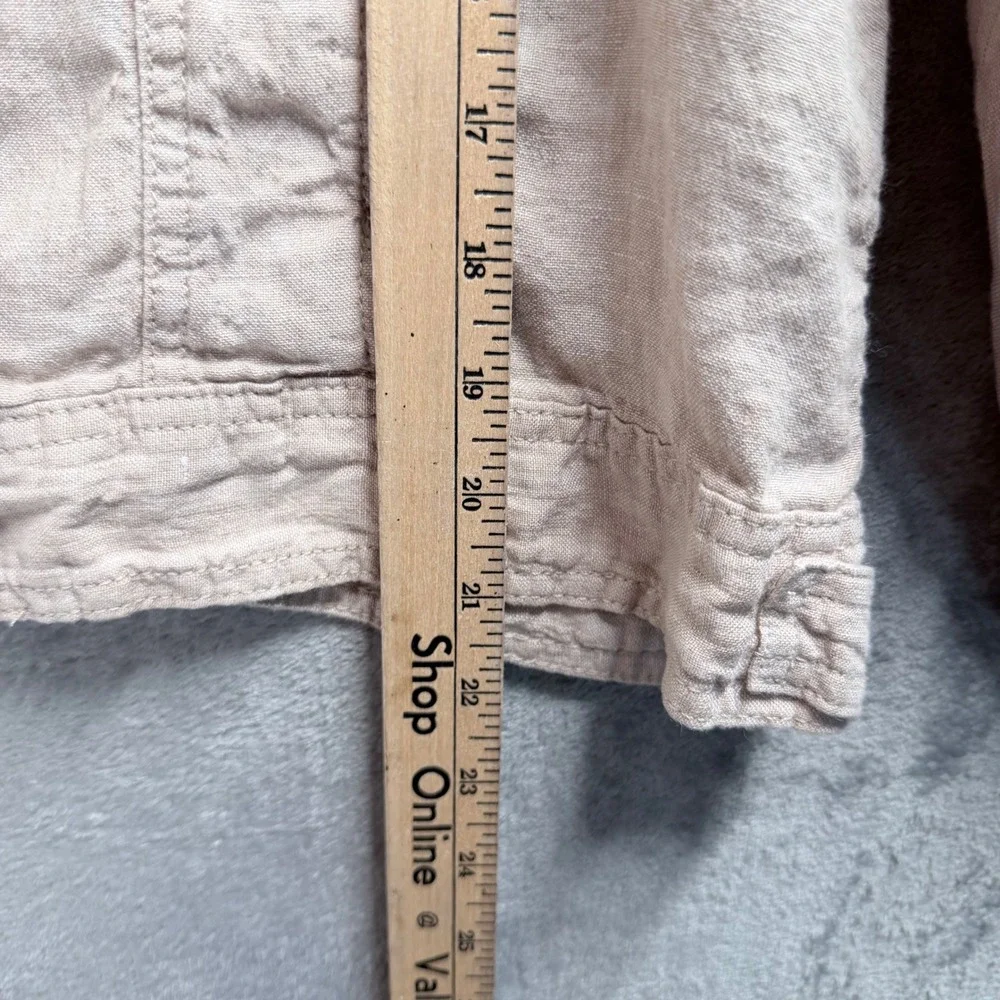 Jones New York Linen Jacket Womens Large Beige Trucker Button Front Lightweight